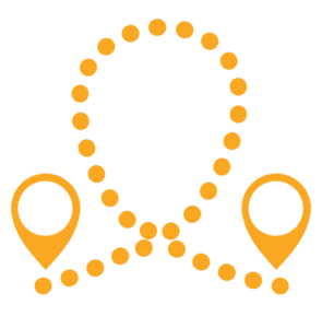 Decorative icon of two location pins connected by a dotted path.