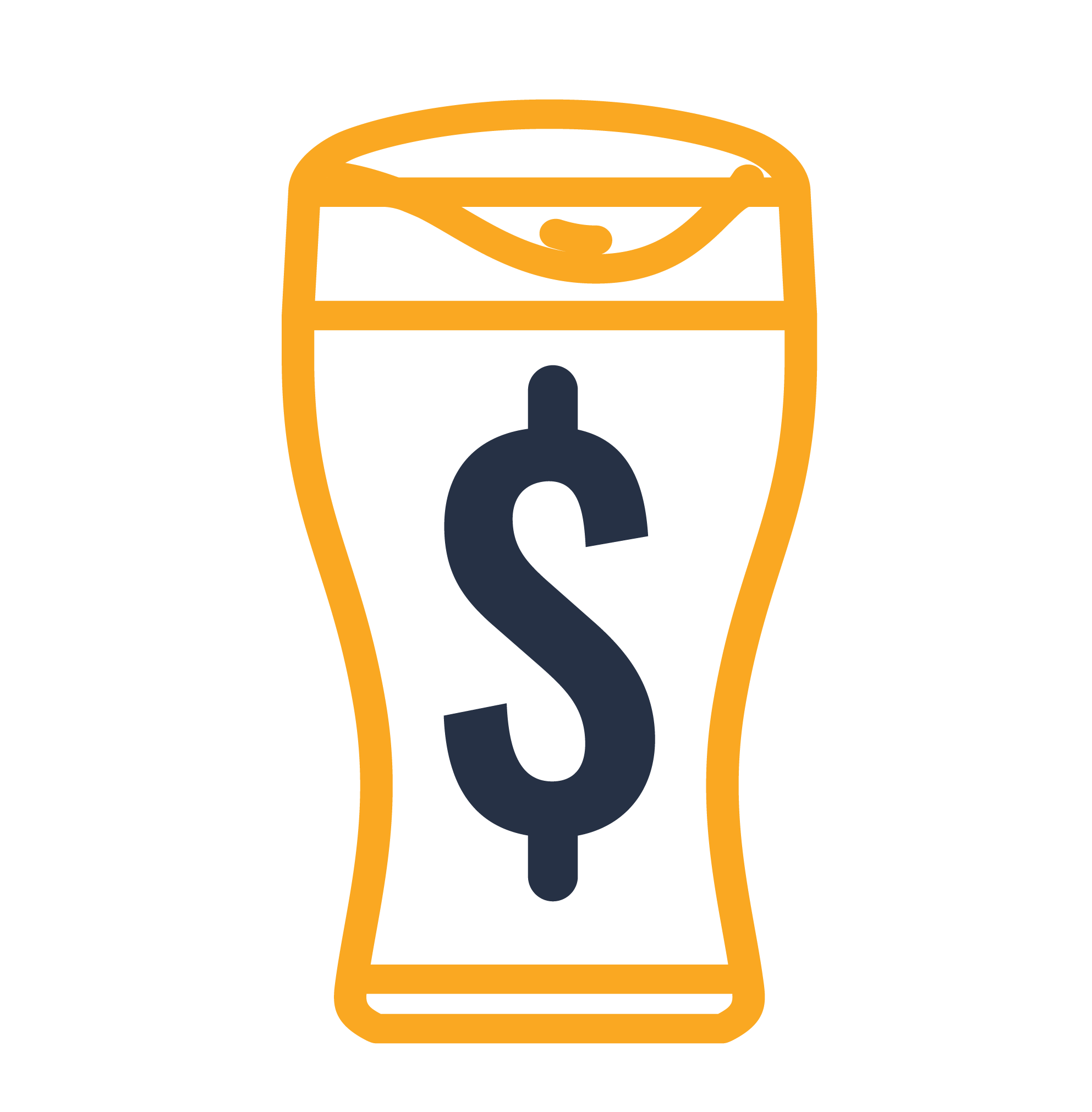 Yellow beer glass icon with a dark dollar sign symbol in the centre.