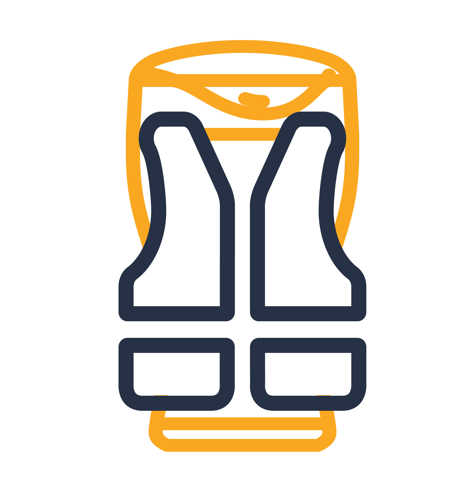 Yellow beer glass icon with a dark safety vest symbol overlaid in the centre.